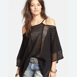EUC $108 Free People Echo Stitch Cold Shoulder Sweater Black